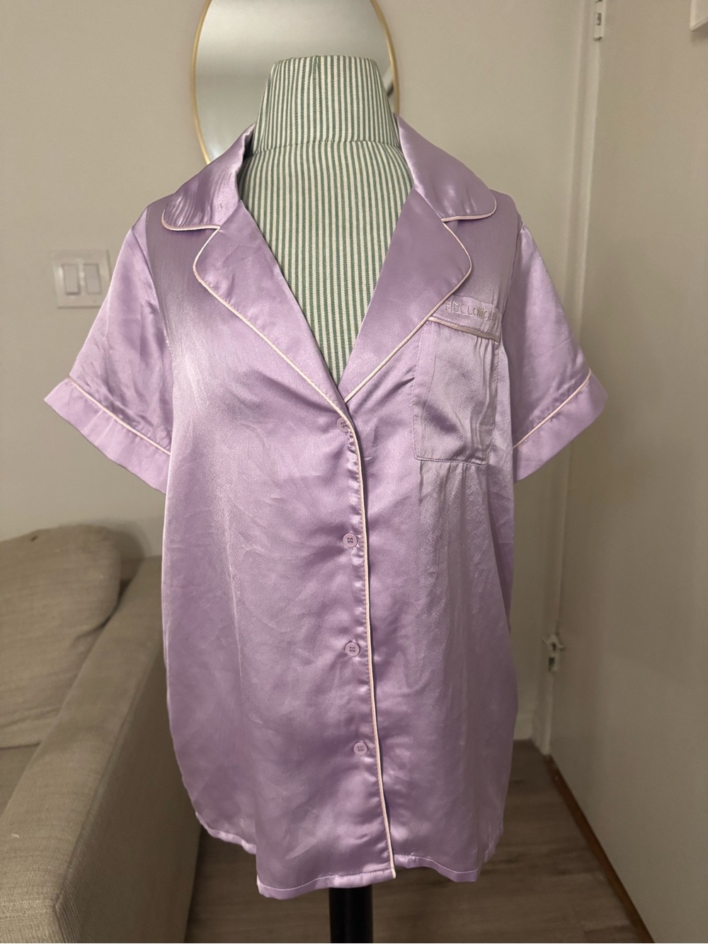 Hello Molly Lilac Satin Pajama Shirt — Size XS / US 2